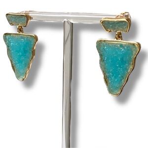 NWT Druzy Stone Blue + Gold Triangular Earrings